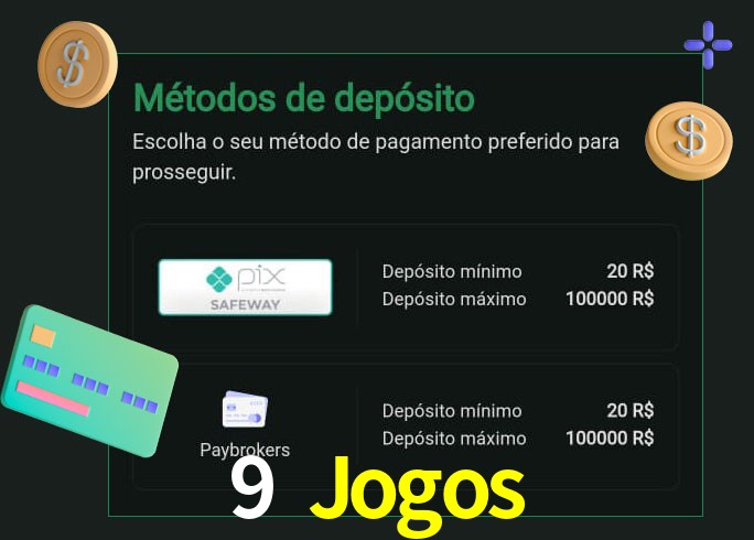 O cassino 9 Jogos oferece uma grande variedade de métodos de pagamento